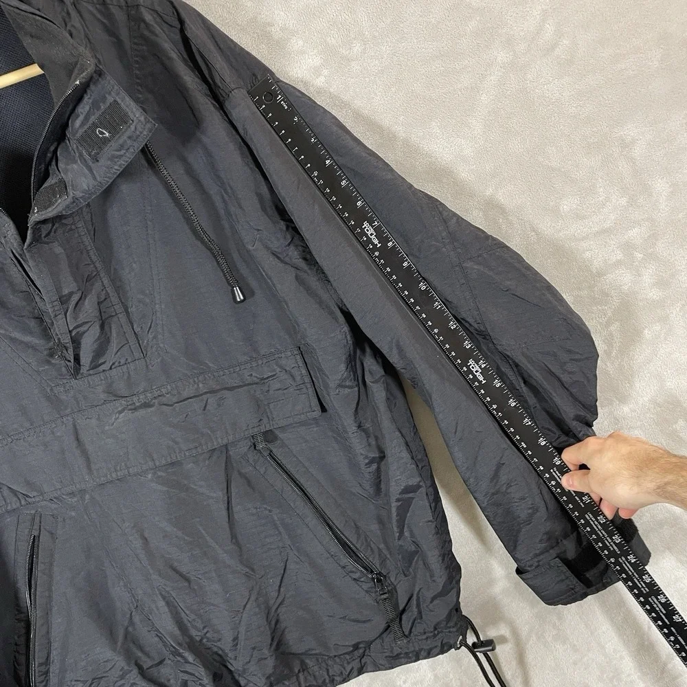 Vtg GAP Anorak Smock Jacket Mens Large Black Rain Ripstop Pullover Hooded Y2K